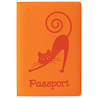 Обложка Паспорт Стафф "Кошка", мягкий полиуретан, оранжевая