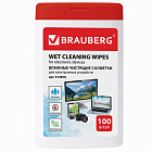 Салфетки чистящие BRAUBERG для электронных устройств универсальные,Туба 100 шт., влажные