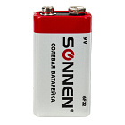 Батарейка SONNEN 6F22 (тип КРОНА), 1шт., солевая, в блистере