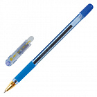 Ручка шариковая масляная с грипом MUNHWA "MC Gold", СИНЯЯ, корпус тонированный синий, узел 0,7 мм, л