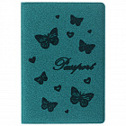 Обложка Паспорт Стафф "Бабочки", бархатный полиуретан, мятно-бирюзовая