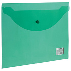 Папка-конверт с кнопкой BRAUBERG, А4, до 100 листов, прозрачная, зеленая, 0,15 мм