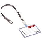 Бейдж школьника 55*90мм на ленте горизонтальный со съемным клипом, СЕРЫЙ, BRAUBERG