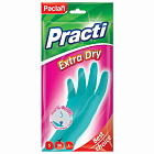Перчатки резиновые PACLAN Practi Extra Dry с х/б напылением,  M, синие