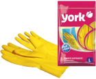 Перчатки резиновые York, суперплотные, с х/б напылением, разм. L, желтые, пакет с европодвесом