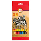 Карандаши цветные KOH-I-NOOR "Animals", 24 цвета, грифель 2,8 мм, заточенные, европодвес, 3554/24