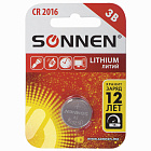 Батарейка SONNEN Lithium, CR2016, литиевая, 1 шт., в блистере