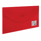 Папка-конверт с кнопкой МАЛОГО ФОРМАТА 250х135 мм, прозрачная, красная, 0,18 мм, BRAUBERG, 224030
