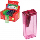 Точилка пластиковая Faber-Castell 1 отверстие, контейнер, ассорти, флуоресцентные цвета