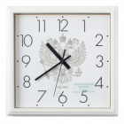 Часы настенные САЛЮТ П-2А8-184, квадрат, белые с рисунком "Герб", белая рамка, 28х28х4 смОП