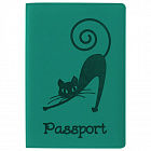 Обложка Паспорт Стафф "Кошка", мягкий полиуретан, бирюзовая