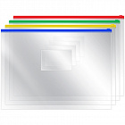 Папка-конверт на zip-молнии OfficeSpace А4, ПВХ, 120мкм, прозрачная, цветная молния, карман, ассорти
