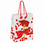 Пакет подарочный 17,8x9,8x22,9 см, ЗОЛОТАЯ СКАЗКА "Роза с лентой", ламинированный