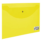 Папка-конверт с кнопкой МАЛОГО ФОРМАТА (240х190 мм), А5, прозрачная, желтая, 0,18 мм, BRAUBERG