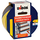 Клейкая лента разметочная 50 мм х 50 м, желто-черная, UNIBOB, основа-ПВХ, европодвес, 48905ОП